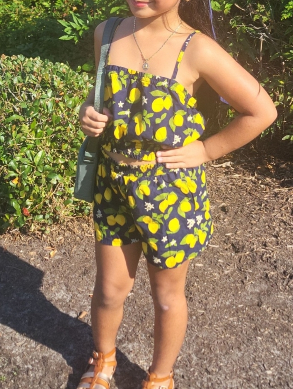 Nordstrom Navy Lemon-Print Two-Piece Set 7/8 Girls